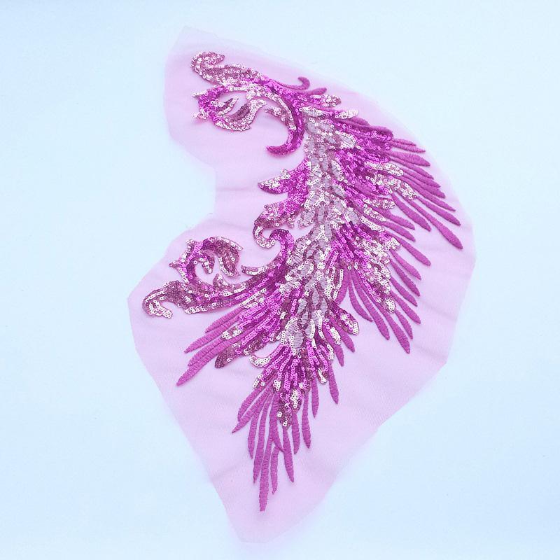 Embroidery Patches Sewing Accessories Feather Sequined Lace Craft Phoenix Tail DIY Sequins Patches