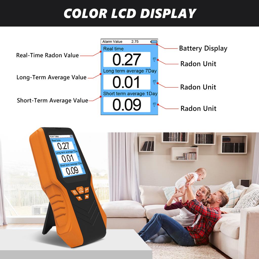 Radon Detector Portable Radon Gas Tester 0.1-1750 PCi/L Fast Accurate Results for Home & Environmental Monitoring Handheld Radon Gas Real-time Value