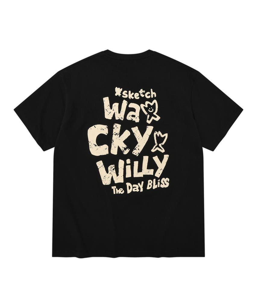 WACKY WILLY Slogan Typo Short Sleeve T-Shirt Black