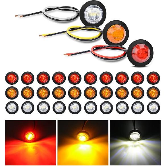 TL-03 10 PCS 3/4” Round Clearance Front Rear Side Indicator Bullet Marker Light for Truck RV Car Bus Trailer Van Caravan Boat (12V, Amber)