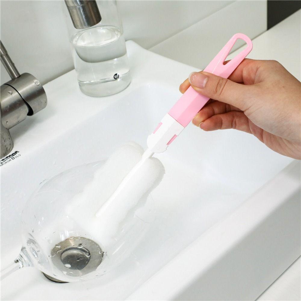 Long Handle Milk Bottle Brush Detachable Cup Cleaning Brush Sponge Cup Washing Brush  Kitchen