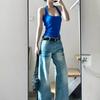 Dopamine Beachwear Women's Blue Halter Camisole – Slimming & Flattering American Crop Top for Summer.