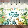 Personalized Dinosaur Happy Birthday Backdrop, Jungle Cartoon Dino Background Banner for Kids Party Photoshoot