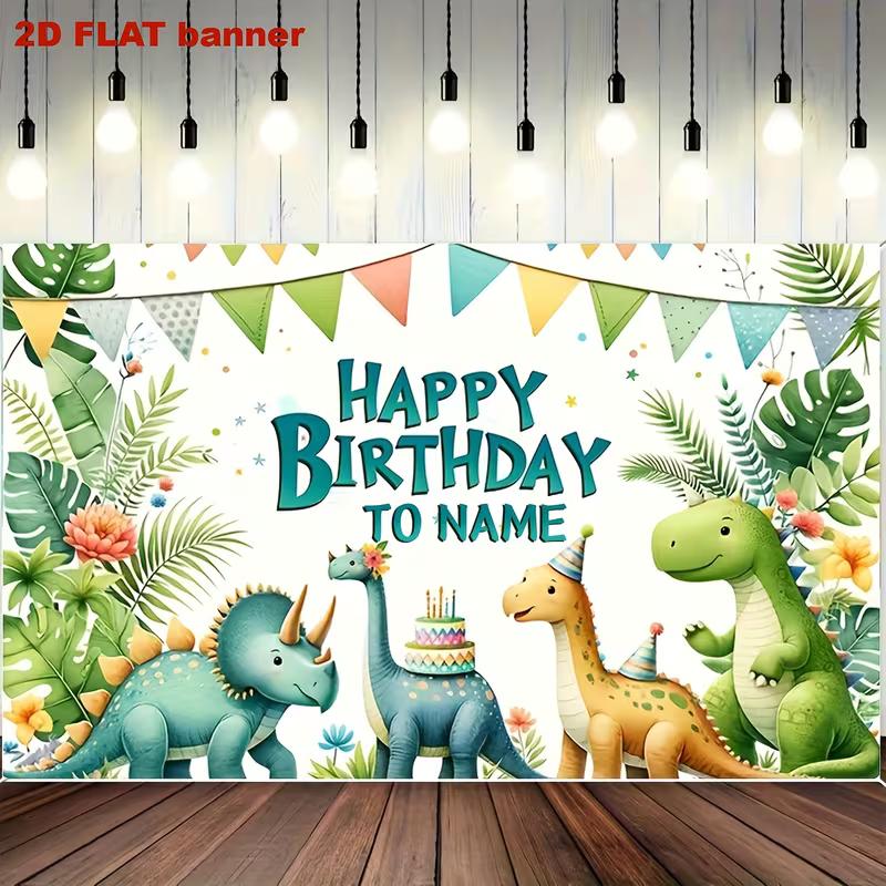 Personalized Dinosaur Happy Birthday Backdrop, Jungle Cartoon Dino Background Banner for Kids Party Photoshoot
