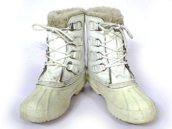 Vintage Made In Canada / SOREL Heavy Leather Snow Boots White /24.5-25.5cm/(USED)