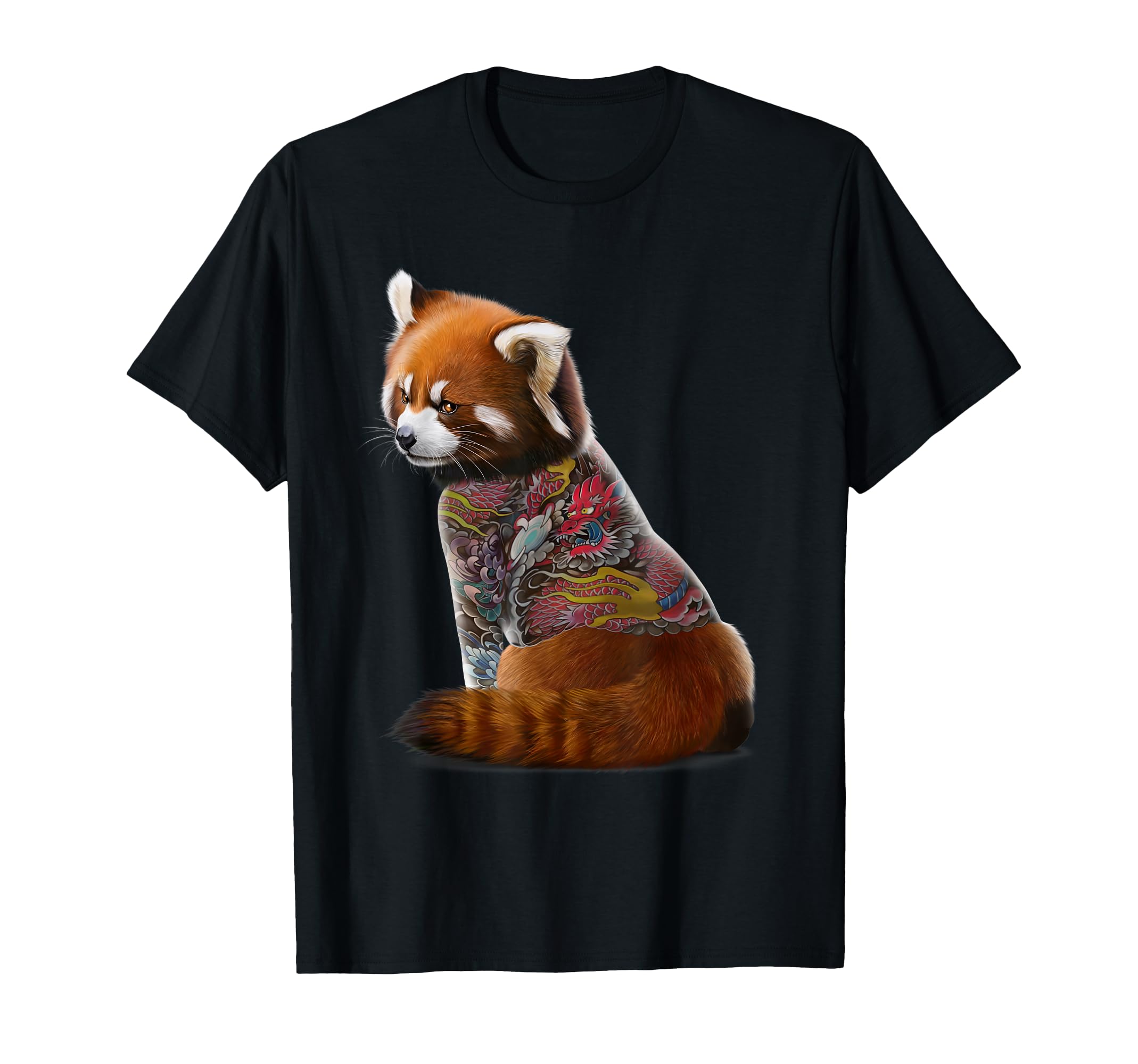 

Red Panda and Traditional Japanese Dragon Tattoo Irezumi T-Shirt чёрный