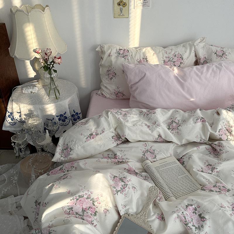 French Style Retro Printed Bedding Rural Style Duvet Cover Solid Color Dust-proof and Easy To Clean Mattress Protective Covers Envelope Pillowcase