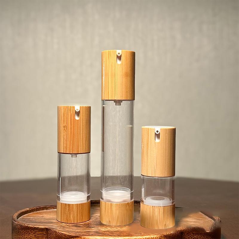 Leere 15 ml 30 ml 50 ml Bambus Airless Vakuum-Pumpflasche für Make-up-Creme Serum Lotion Hautpflege Viole Kosmetikbehälter