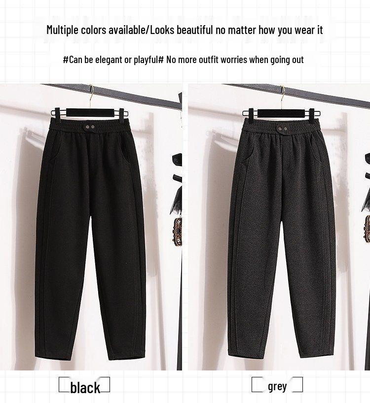 Women's High-Waist Fleece-Lined Harem Pants - Slimming, Elastic, Plus Size, Autumn/Winter Casual Fashion.