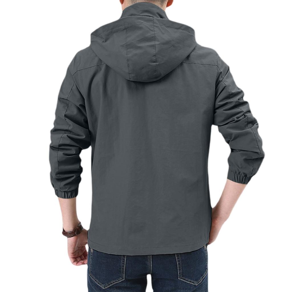 Men's Loose Casual Outdoor Large-sized Hooded Windbreaker Long-sleeved Jacket