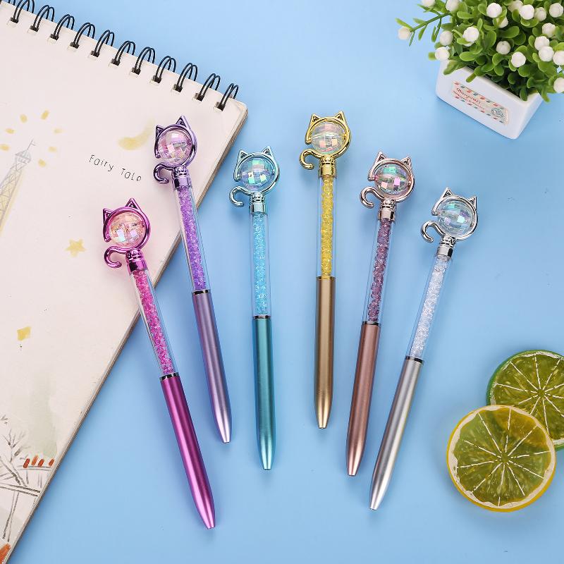 2Pcs Novelty Cat Shaped Rhinestone Pen Stationery School Office Supplies Gift Set
