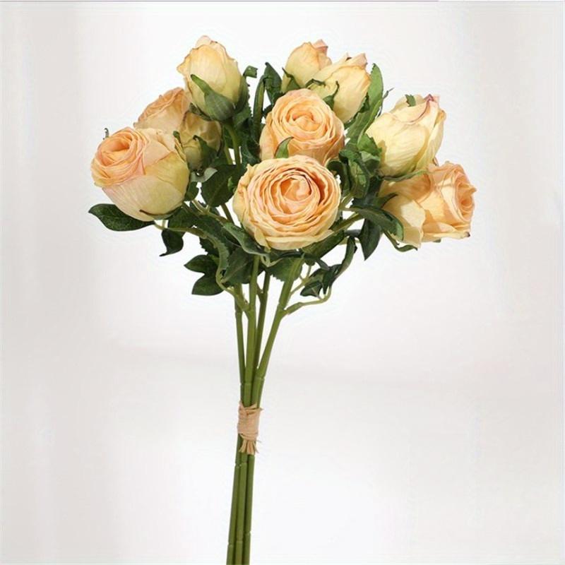 1Pc Multicolor Plastic 6-Stem Retro Burnt Edge Roses, Suitable for Wedding Party Decoration Home Decoration Potted Ornaments