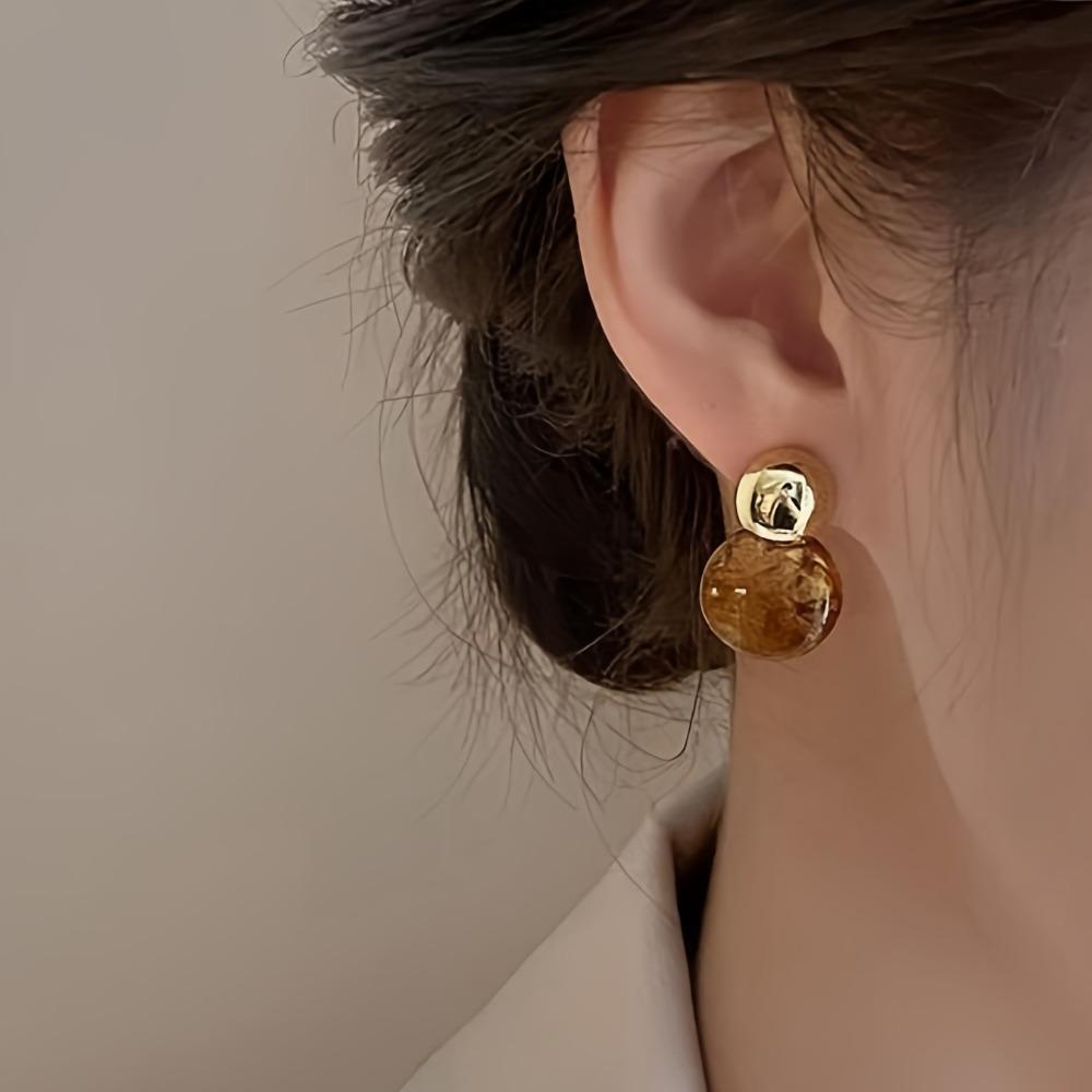 Trendy Retro Irregular Geometric Shape Water Drop Dangle Earrings Maillard Amber Color Earrings for Women Korean Jewelry Gifts