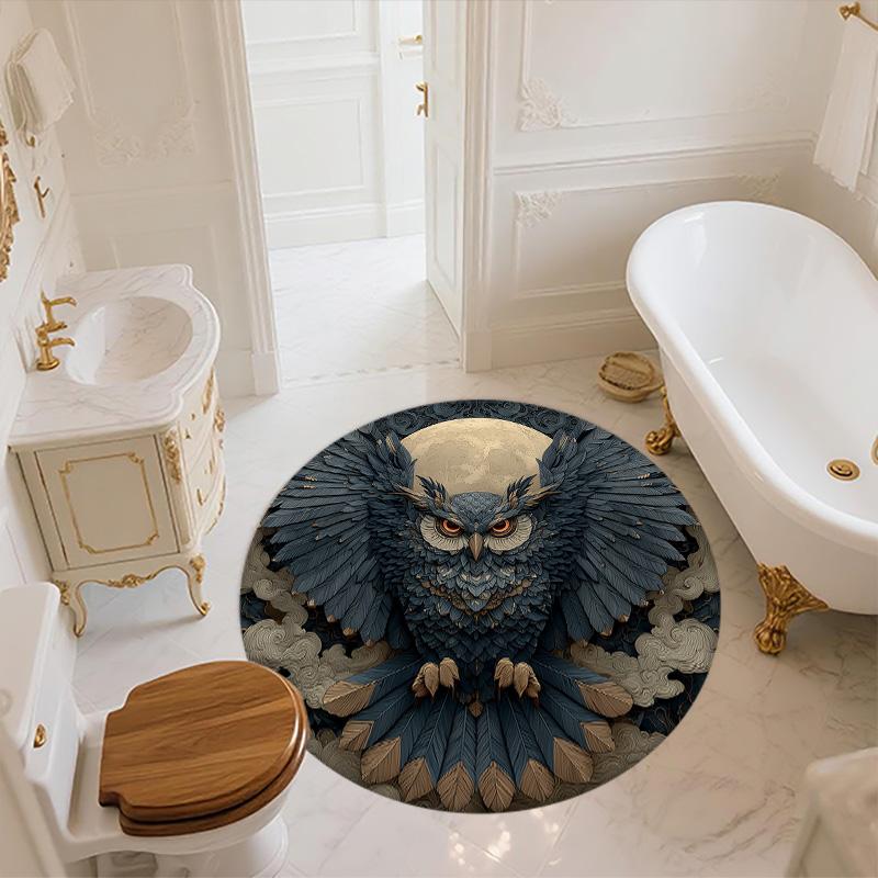 Smoke Wing-Spreading Owl,Round Area Rug,Carpet Rug for Living Room Bedroom Sofa Playroom Decor,Non-slip Floor Mat