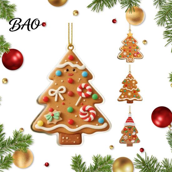 Winter Seasonal Hanging Decor Gingerbread Christmas Tree Pendant, Double-sided Acrylic Ornament for Man Ornaments Holiday Home And Car Rearview Mirror