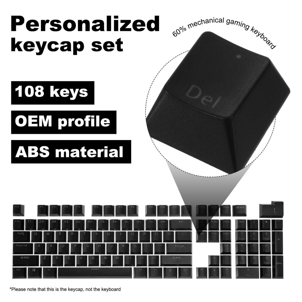 Uxcell 108 Key Pudding Keycap Set OEM Profile for Mechanical Keyboard Layout Black Double Shot 60%ABS