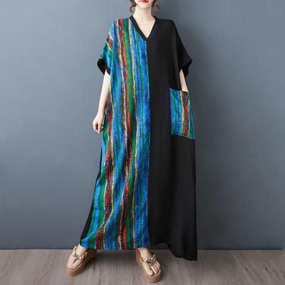 Short Sleeve Plus Size Cotton Vintage Floral New In Dresses for Women Casual Loose Maxi Long Summer Dress