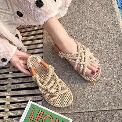 Damensandalen Vintage UL Regenbogen Blau Strandhausschuhe Handgefertigt Böhmische Espadrilles
