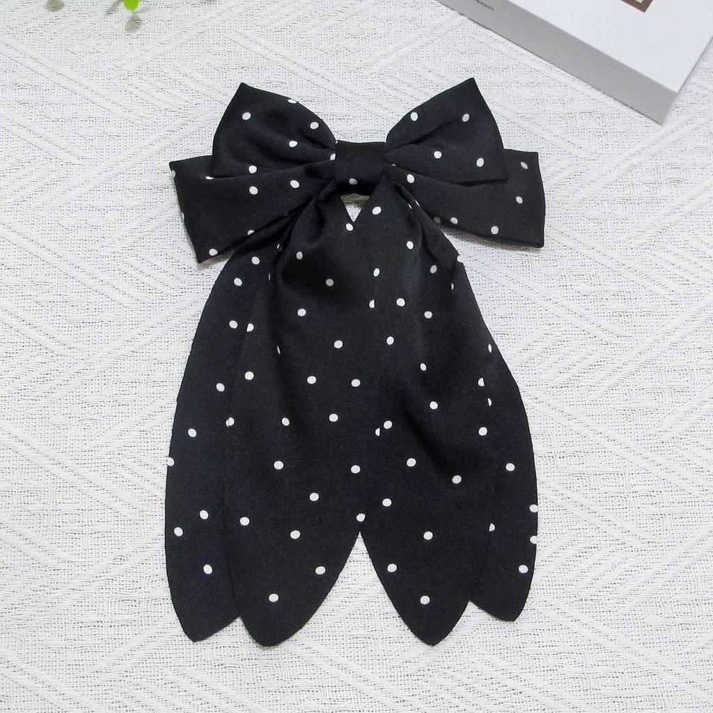 Satin Polka Dot Bow Hair Clip for Women - Korean Style Claw Clip Accessory