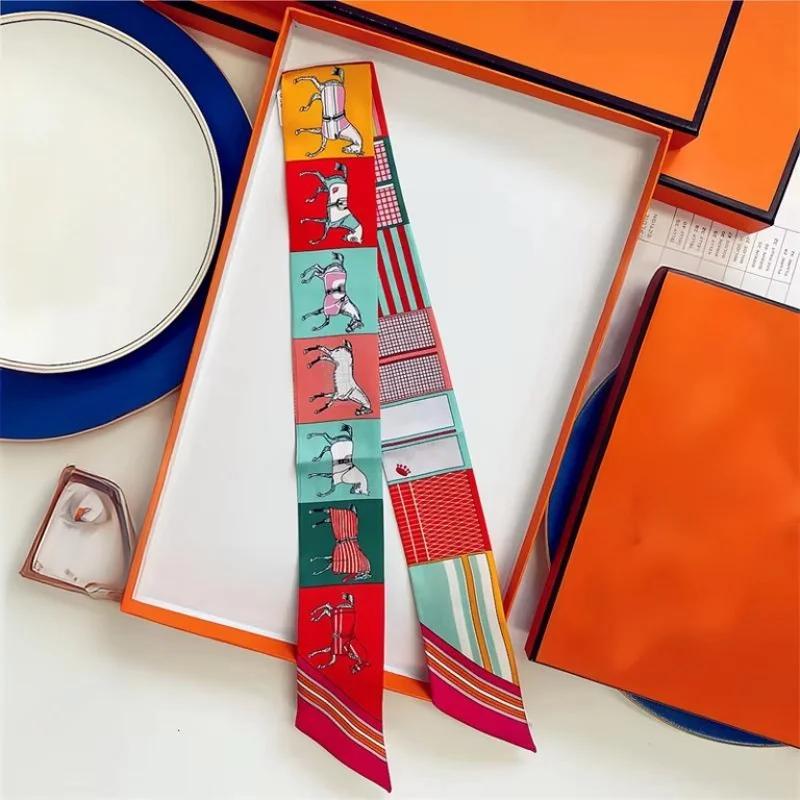 Cachecol de Seda 100% de Alta Qualidade Marca de Luxo Mulheres Faixa de Cabeça Faixa de Cabelo Foulard Gravata Lenço de Pescoço Cachecóis Skinny Acessórios