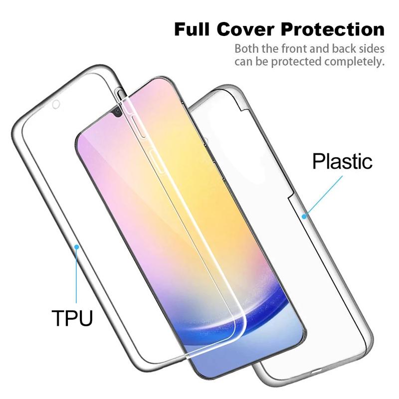 Clear 360 Double Full Case For Samsung Galaxy A05S A25 A55 A04S A14 A54 S23 S24 Xiaomi Redmi Note 13 iPhone 15 14 13 12 11 Pro Max Soft Silicone Cover