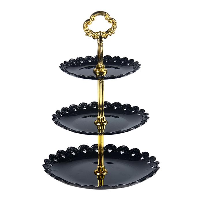3-Tier Cake Stand with Gold Handle for Cakes and Desserts, Plastic