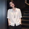 Summer new light luxury short-sleeved shirt lapel zipper design sense commuting versatile and thin coat female A
