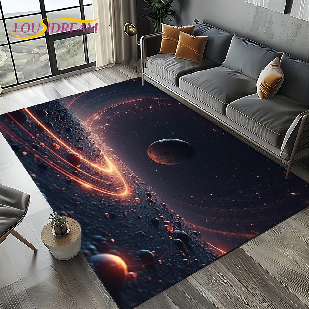 Universe Space Stars Black Hole Galaxy Earth Milky Way Carpet Rug for Living Room Bedroom Sofa Decoration,Non-slip Floor Mat