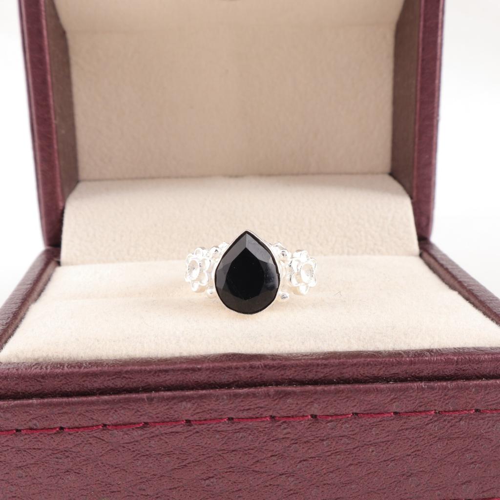 Black Onyx Gemstone 925 Sterling Silver Jewelry Handmade Bohemian Ring For Gift RR-59-17