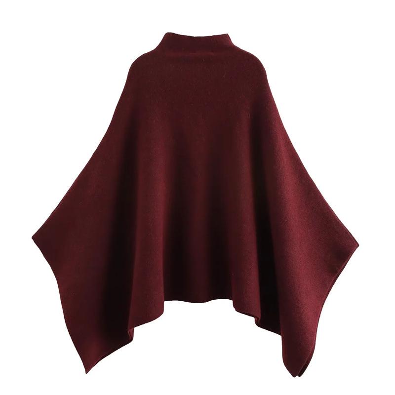 Autumn-Winter Women's Asymmetrical Stand Collar Knit Cape Coat