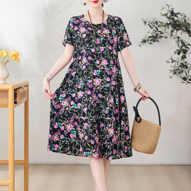 Dress Women Summer Sundress Casual Short Sleeve Dress Vestidos Female O-Neck Robe Oversized Bohemian Dresses