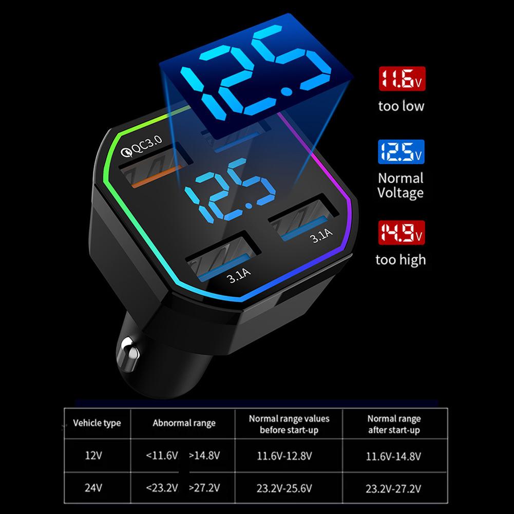 66W 4 Ports Car Charger Fast Charging PD QC3.0 USB C Car Phone Charger Type C Adapter In Car For iPhone Samsung Huawei Xiaomi