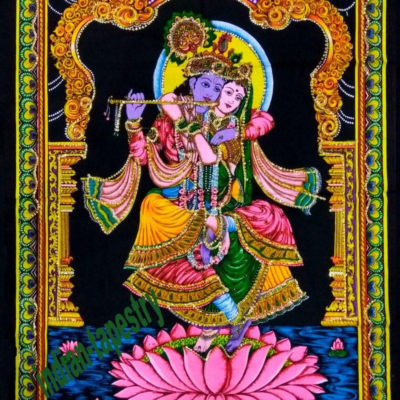 Tapestry of Indian god Radha Krishna glitter 75x100