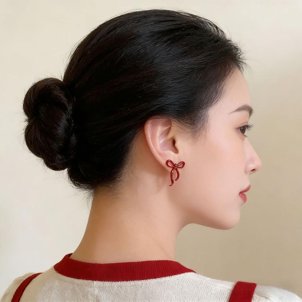 Ankola Red Bow Earrings Women'S Earrings Design Ear Jewelry Factory Earrings Light Luxury Premium Sense