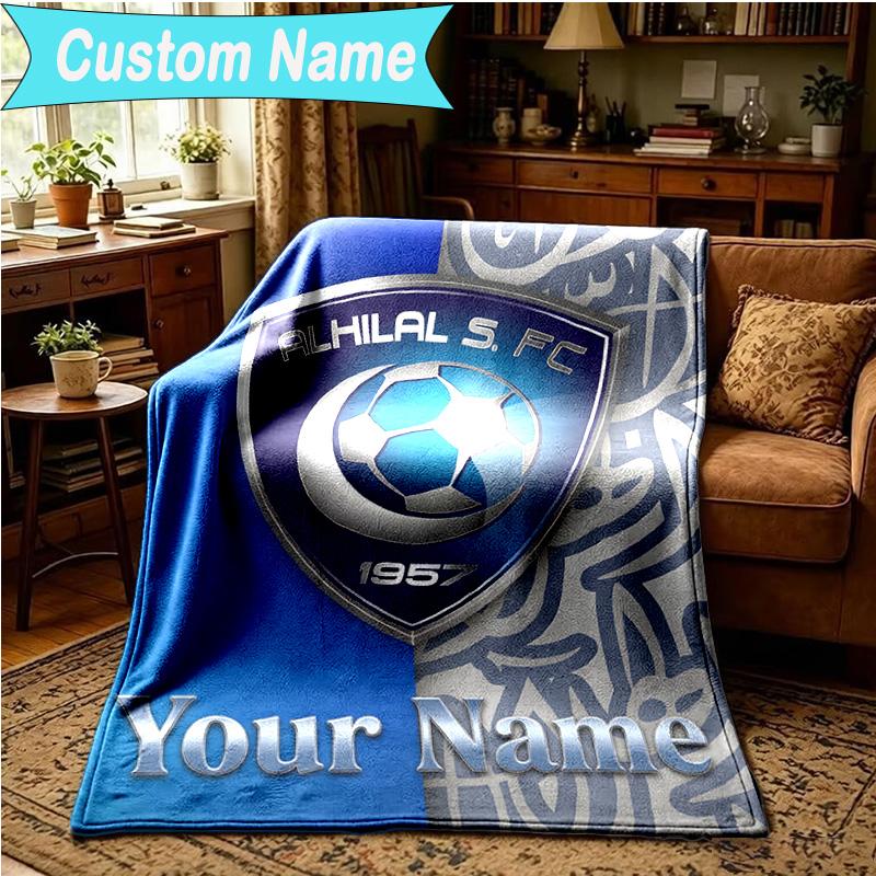 1PC Custom Name Blanket Al Hilal Emblem Design Flannel Blankets Patterns Throw Blanket All-Season Soft Gift for Couch, Bed, Camping, Birthday Gifts