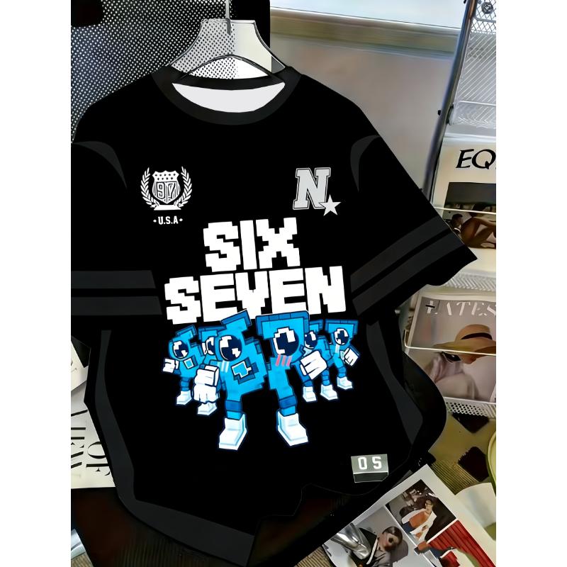 T-Shirt Für Kinder 67 Sechs Sieben Italienisches Gehirnfäule Mathe Witz Oberteile Y2k Spiel Spruch Kurzarm Grafik Y2k Kinder T-Shirt