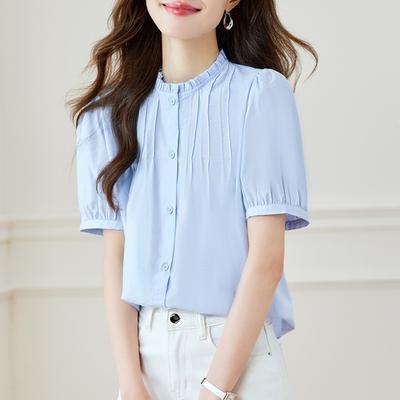 French Retro Black Ear Shirt for Women In Summer Design Niche Sweet Temperament Versatile Slim Shirt