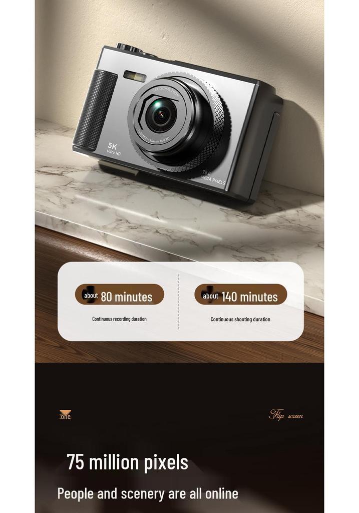 Retro 5K Mirrorless Digital Camera with Flip Screen and CCD Sensor for Students