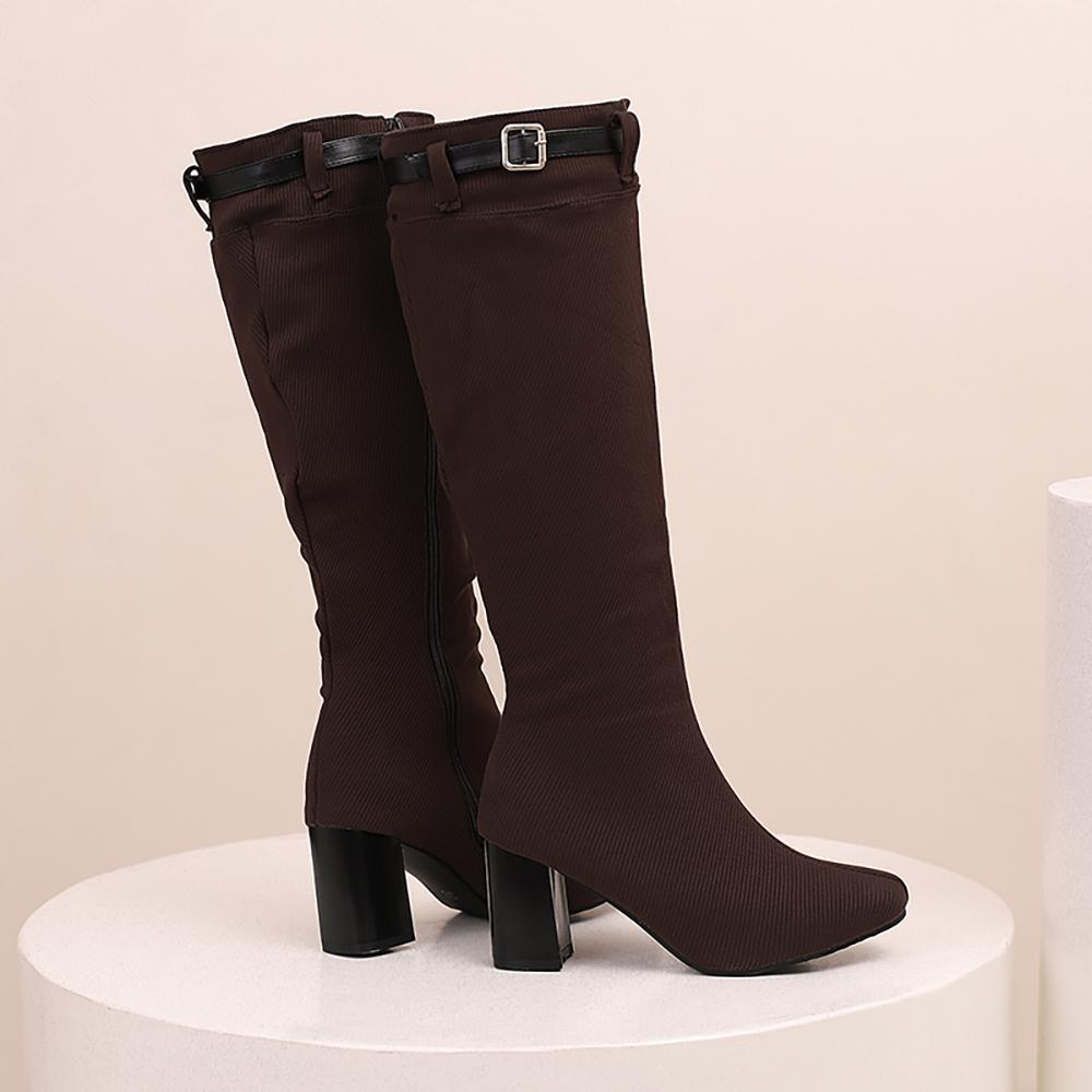 Hnědozelené dámské vysoké boty na podpatku, velká velikost 48