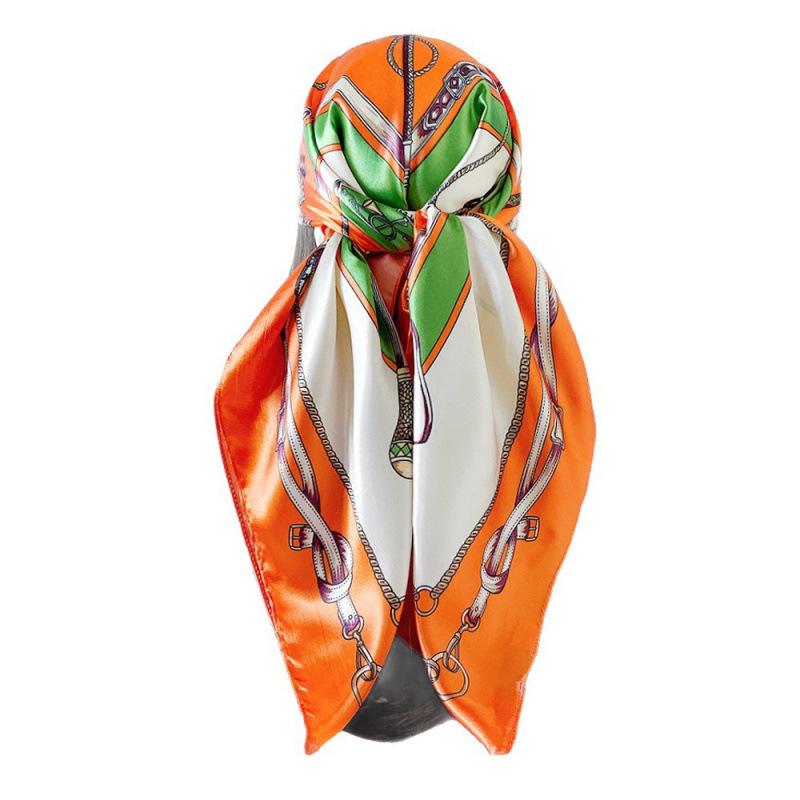 90cm Silk Scarf Headscarf Classic Scepter Print Silk Scarf Women's Satin Square Scarf Shawl