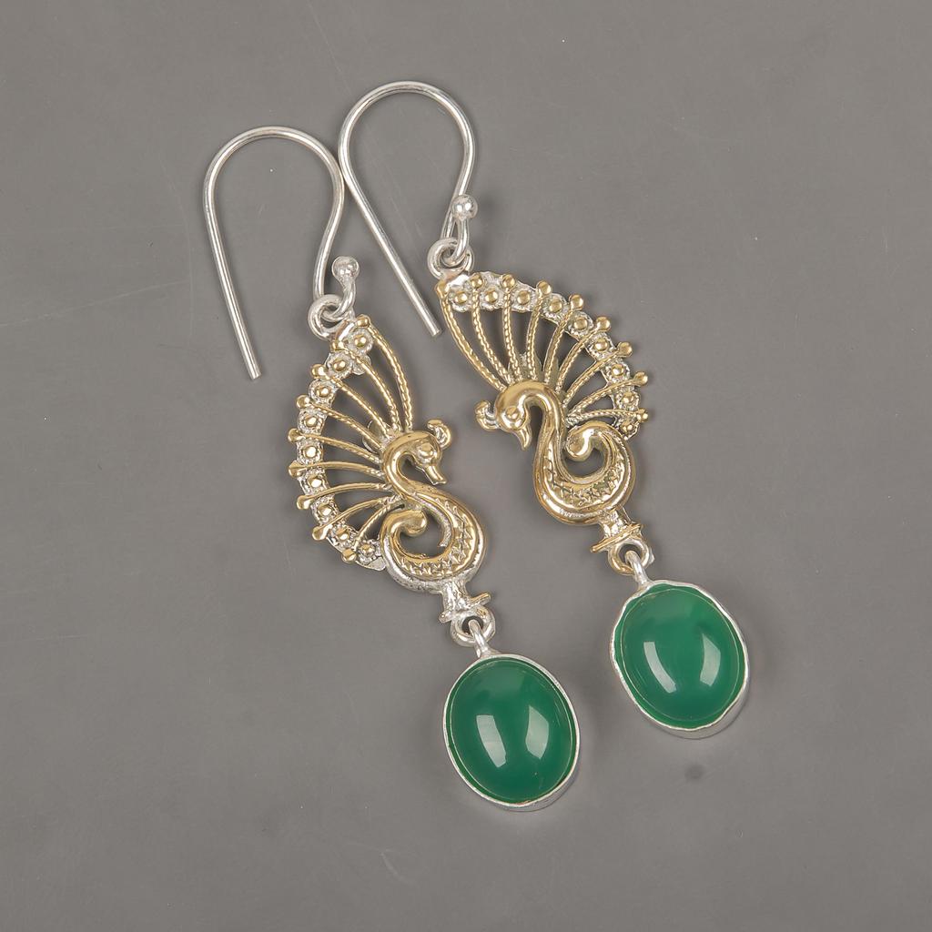 Cercei Cabochon Onix Verde Argint Sterling Solid 925, Bijuterii Cercei cu Piatră Prețioasă Făcute Manual, Cadouri Pentru Soție Cercei Noutăți