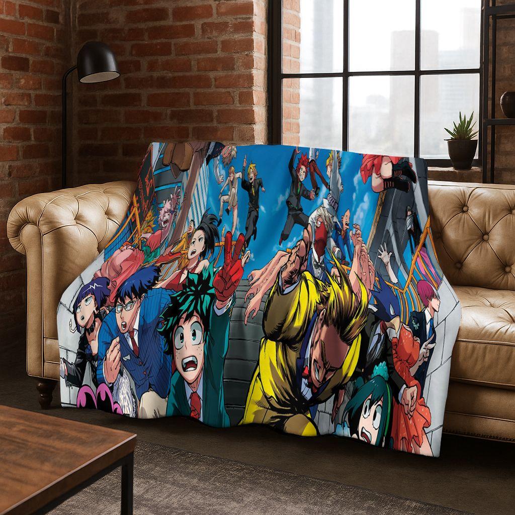 Anime My Hero Academia Deku Katsuki Cartoon Flannel Blanket,Cozy Soft Throw Blanket for Home Bedroom Bed Sofa Picnic Cover Kids