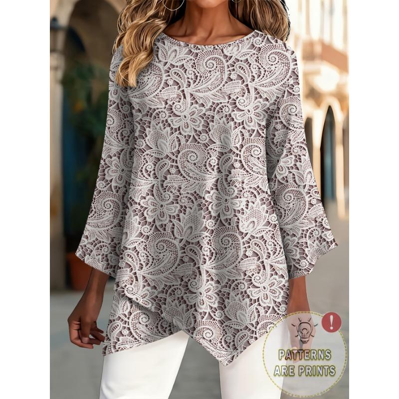 Large size imitation three-dimensional pattern round neck printing decoration simple comfortable casual women s S