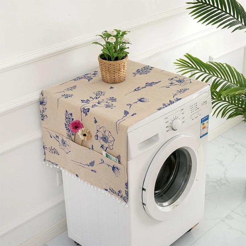 Чехол для стиральной машины с барабаном, пылезащитный, чехол для холодильника, микроволновой печи, с карманом-протектором, с принтом, хлопковый, бытовой пылезащитный чехол