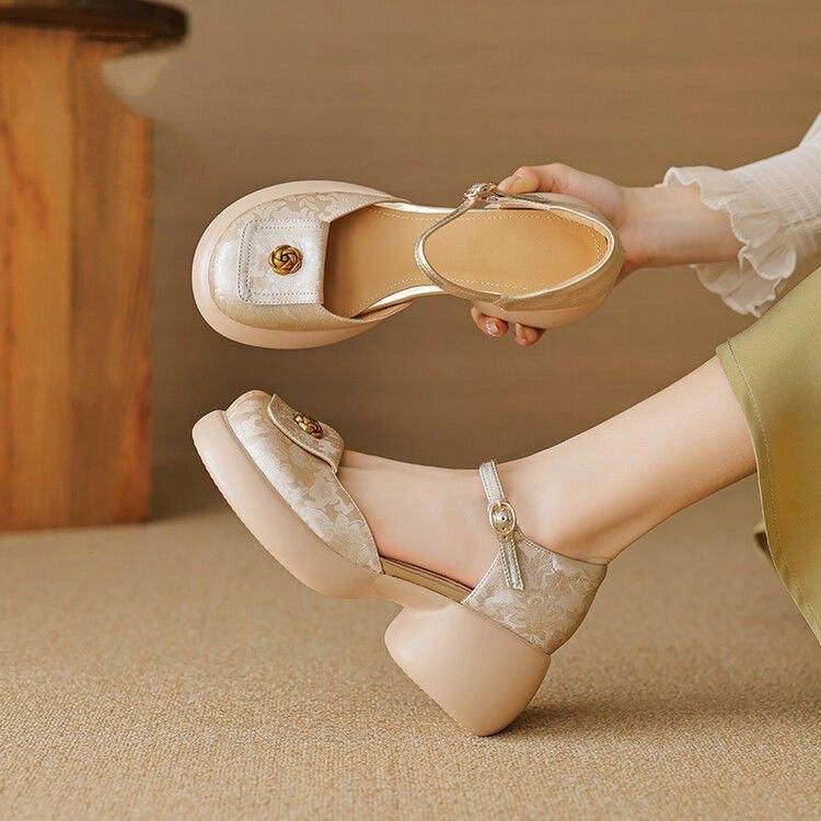 

Сумка в стиле гуочао, голова сумки, китайский стиль, платформа, римские сандалии, женские, полые, весна-лето 2025, новый толстый каблук, высокие каблуки 40