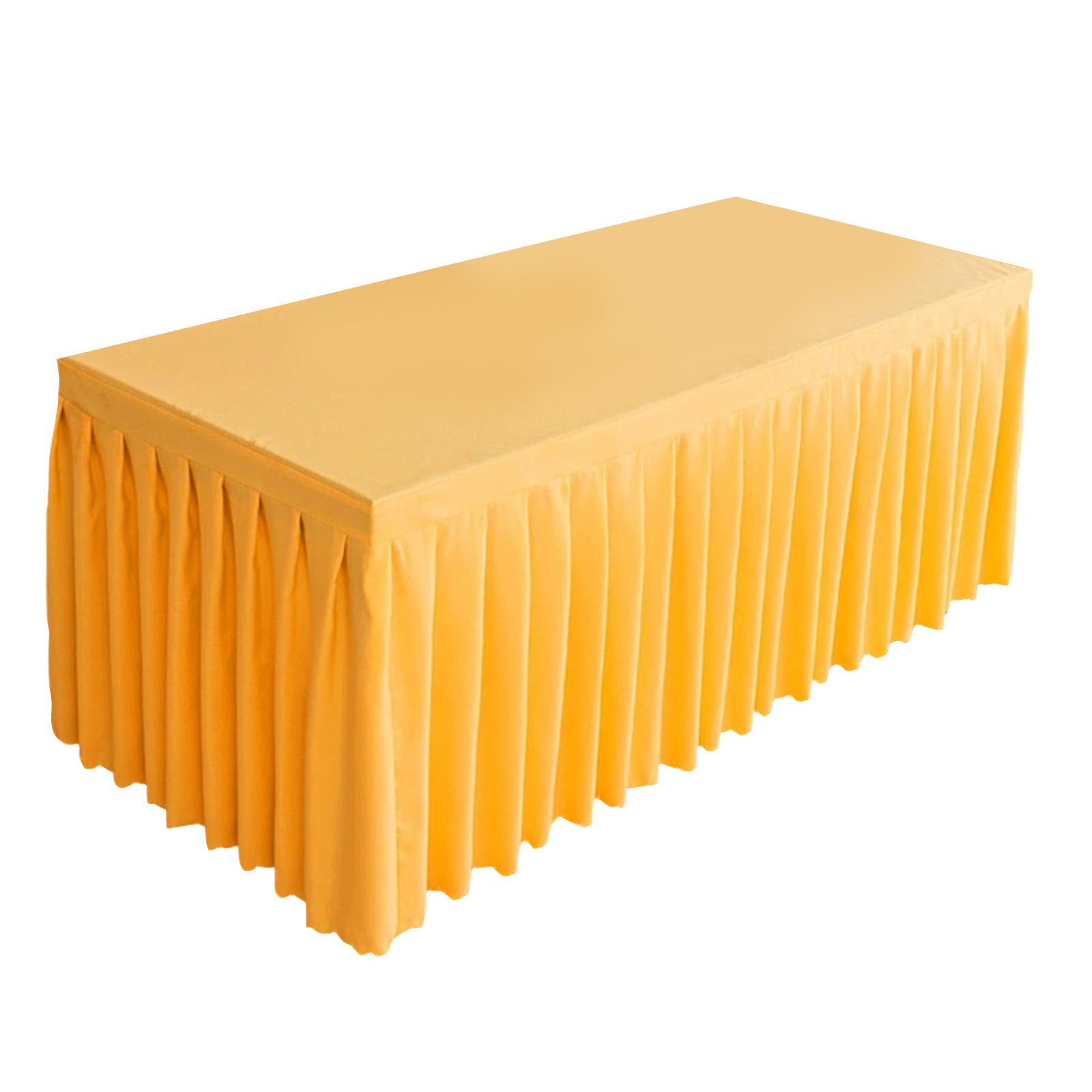 

8FT Rectangular Polyester Tablecloth Wrinkle Resistant Table Skirt with Pleated Hem for 240x60x75cm Tables Suitable for Event Banquet Conference Use one size золотой