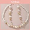 Pearl Necklace And Earring Set With Geometric Design For Fashion Women
