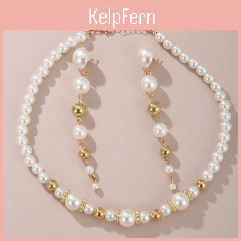 Pearl Necklace And Earring Set With Geometric Design For Fashion Women