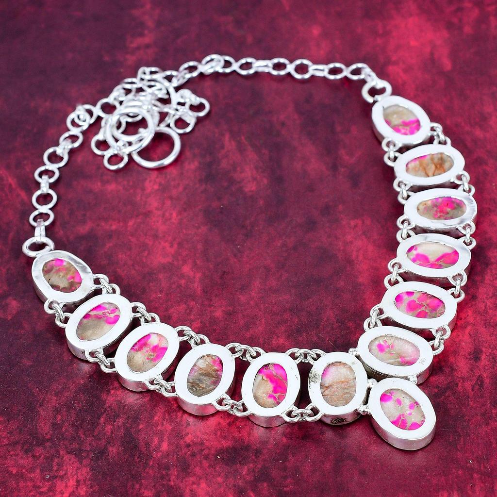 Pink Sea Sediment 925 Solid Sterling Silver Necklace with Adjustable Chain, Handmade Gemstone Jewelry Necklace For Memorial Day