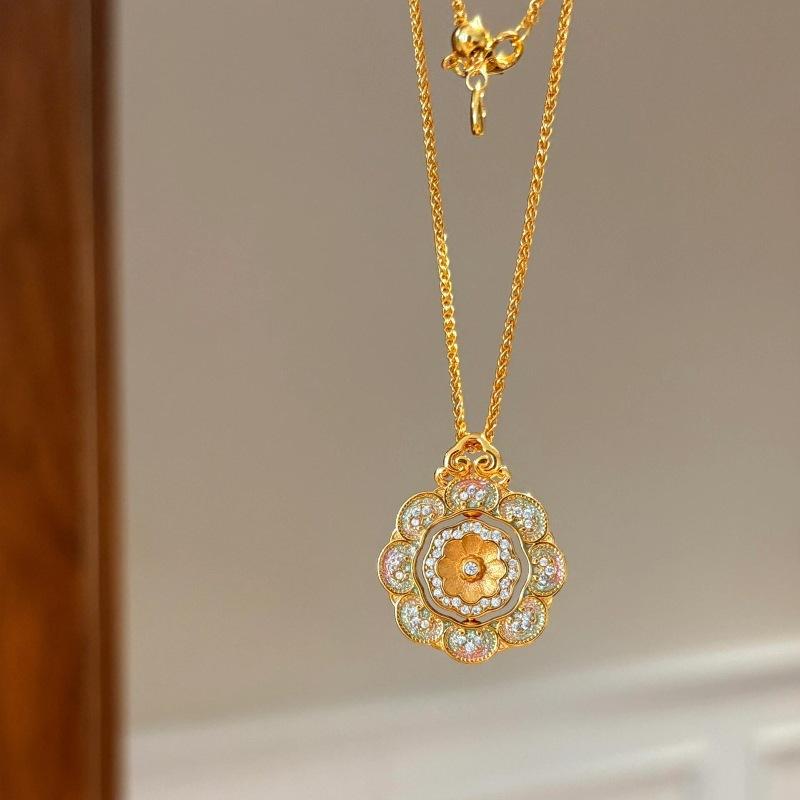 

Винтажное новое ожерелье в китайском стиле с эмалью, вращающееся, с бриллиантами, в виде подсолнуха, изысканный кулон в виде лотоса, банкетные украшения, подарки 45cm